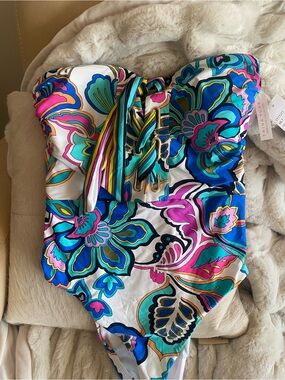 Trina Turk Multicolor Blue Teal Pink Floral One-Piece Swim